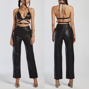 IZI ANGUS black faux leather wide leg Charli pants M NEW